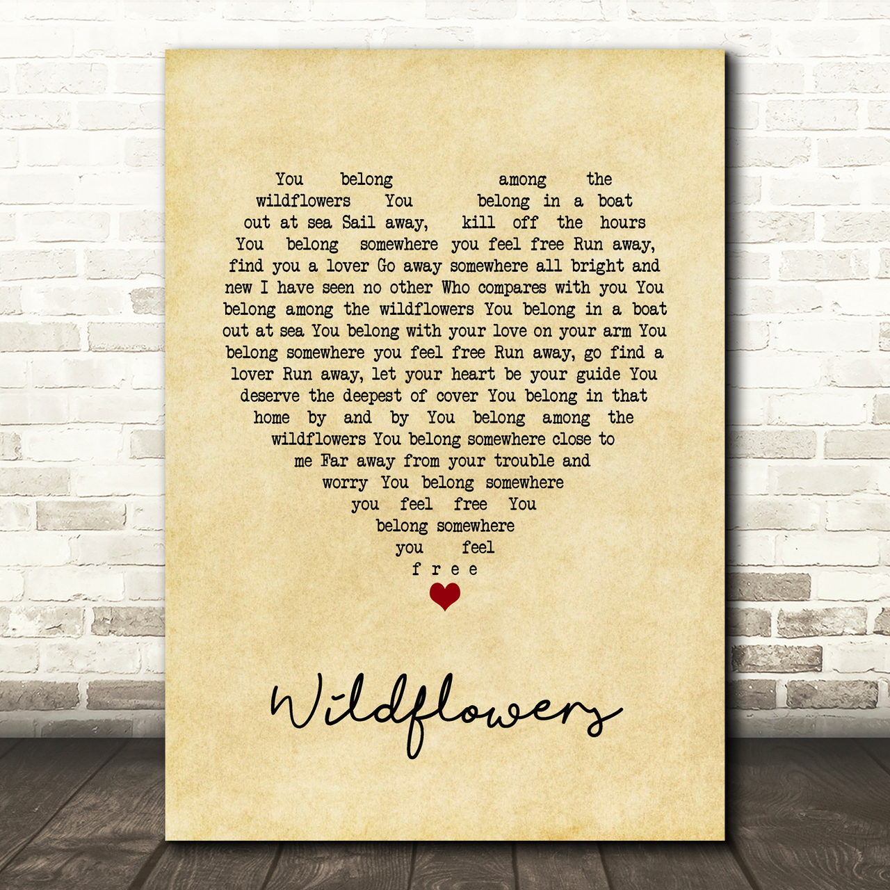 Tom Petty Wildflowers Vintage Heart Song Lyric Print