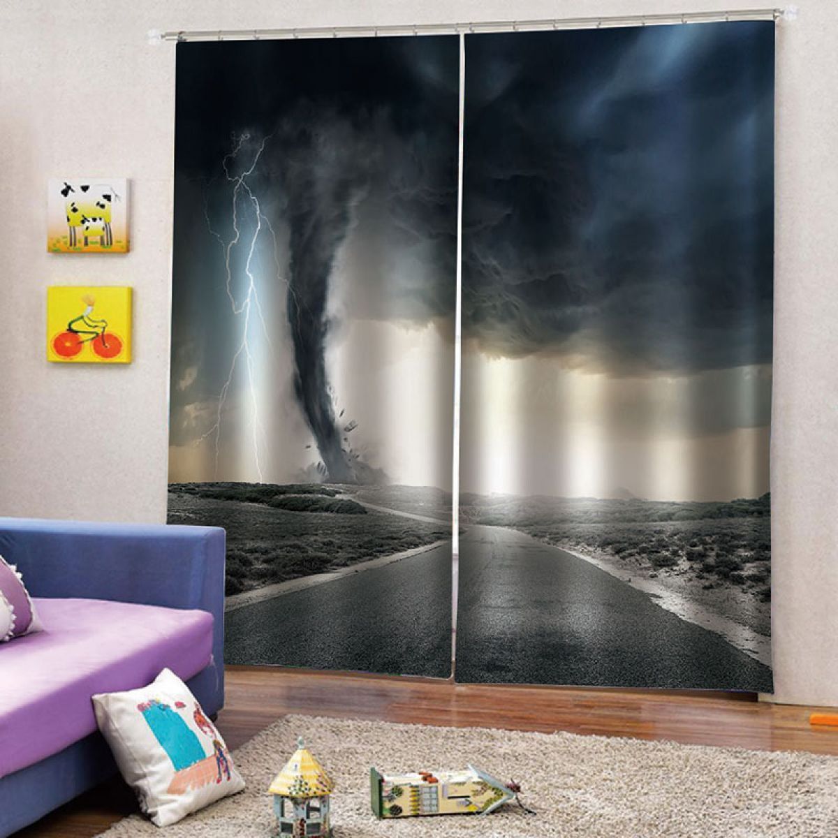Tornado And Road Printed Window Curtain Home Decor