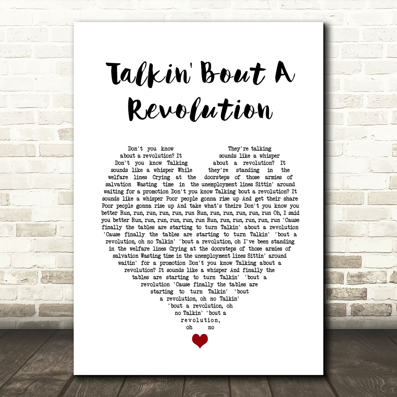 Tracy Chapman Talkin' Bout A Revolution White Heart Song Lyric Art Print