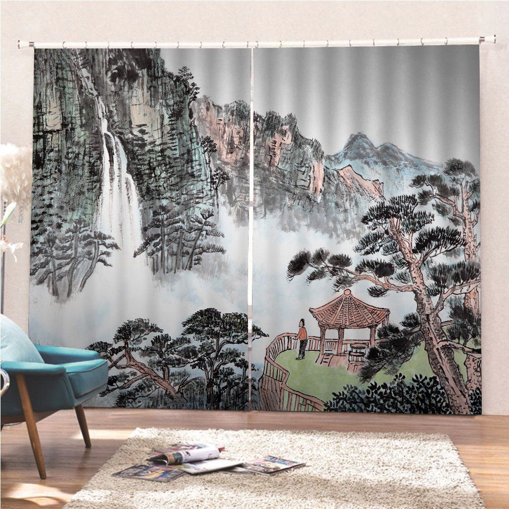 Traditional Chinese Painting Printed Window Curtain