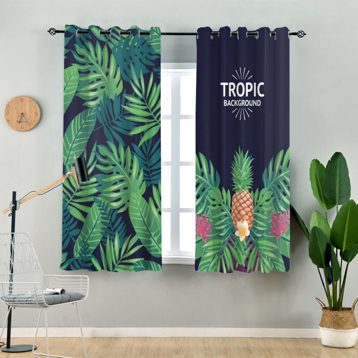 Tropic Tropical Forest And Pineapple Printed Window Curtain Home Decor