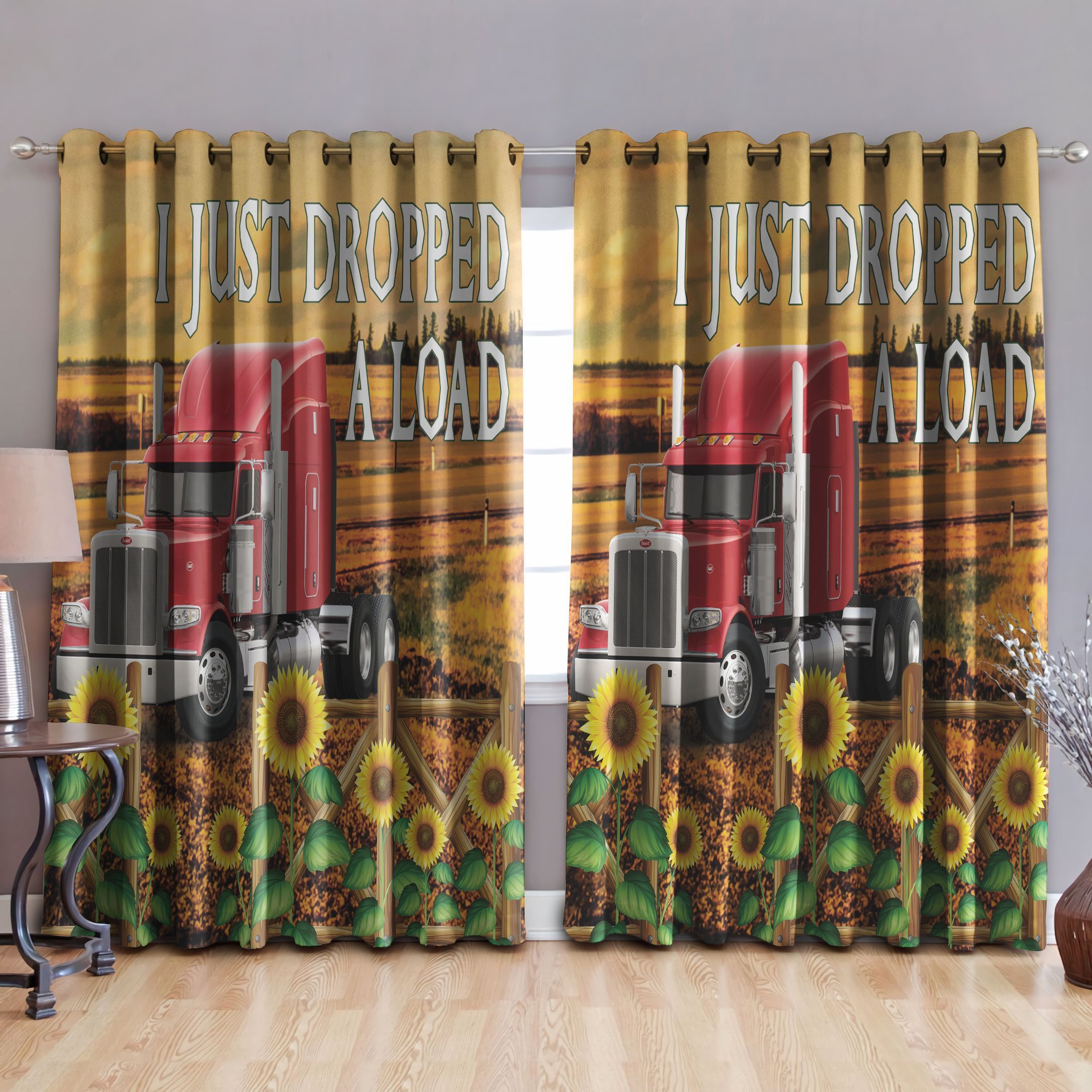 Trucker Sunflowers I Just Dropped A Load Printed Window Curtain Home Decor