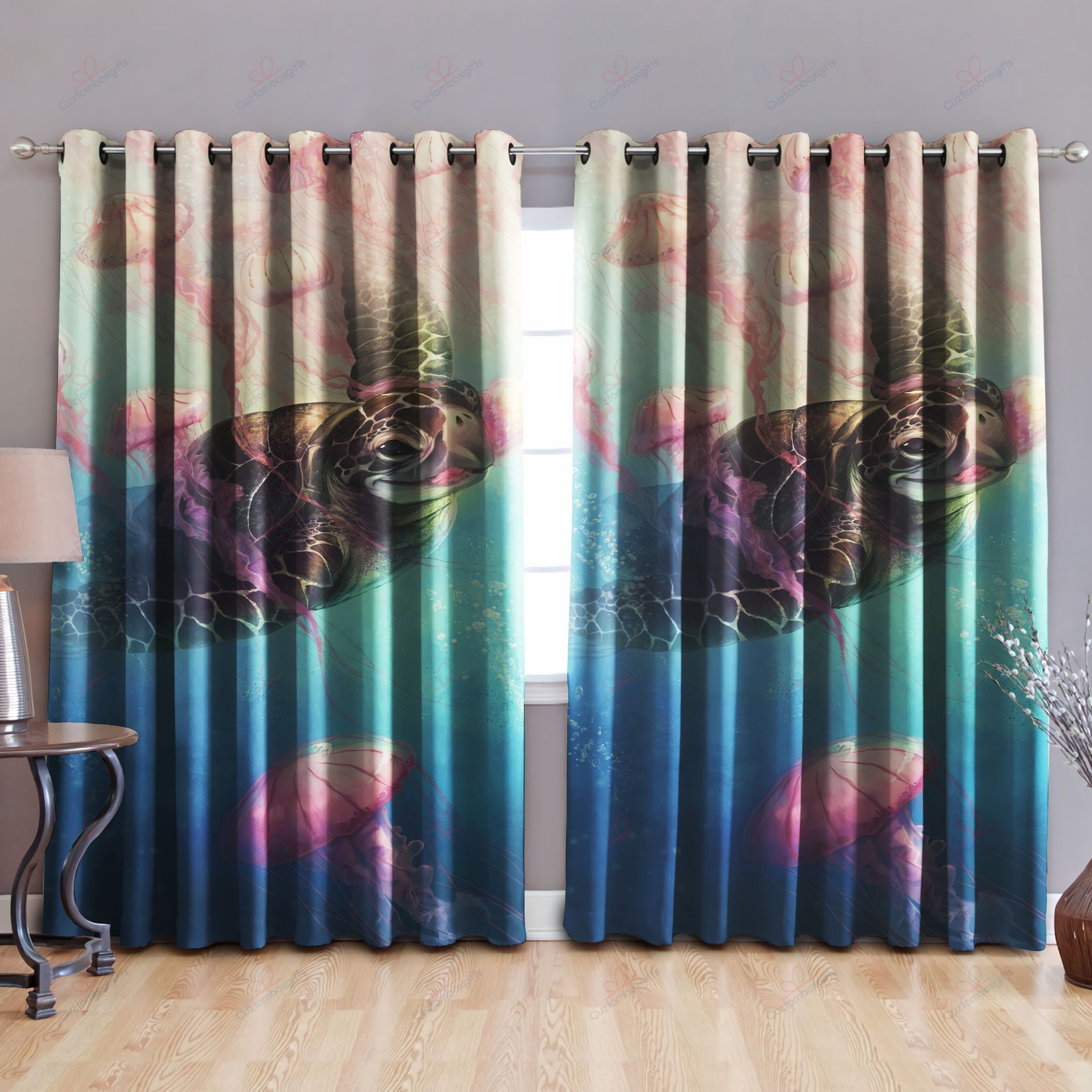 Turtle Jellyfish Pattern Printed Window Curtain Home Decor
