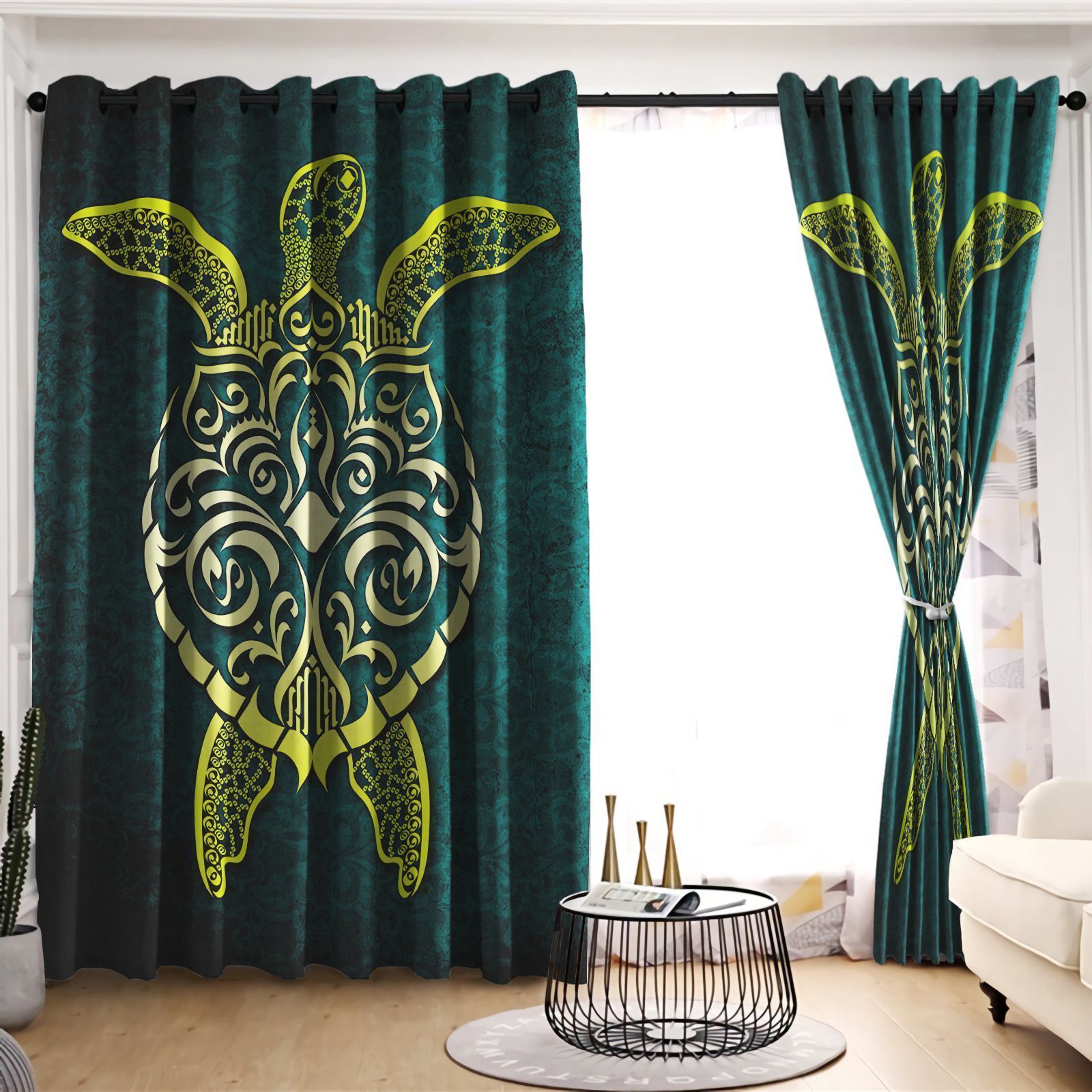Turtle Yellow Mandala Design Printed Window Curtain Home Decor