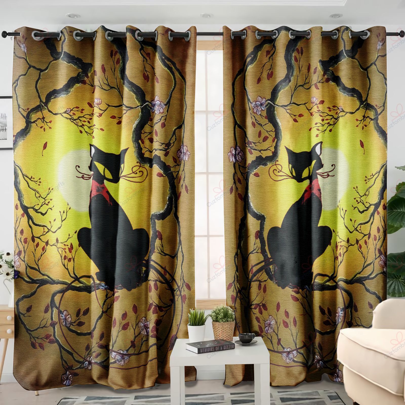 Two Cute Cats Printed Window Curtain Home Decor