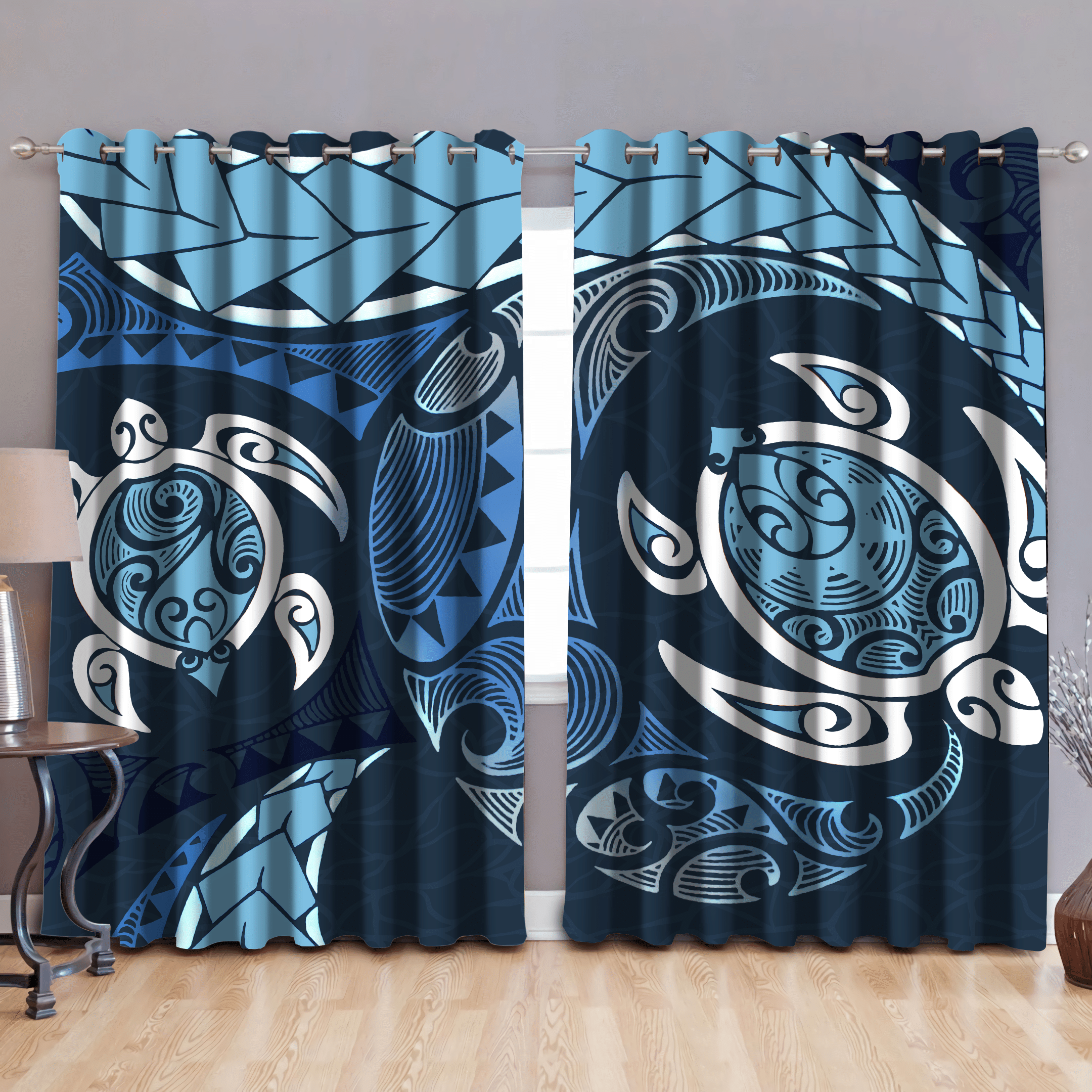 Two Turtles Swimming Trible Design Printed Window Curtain Home Decor