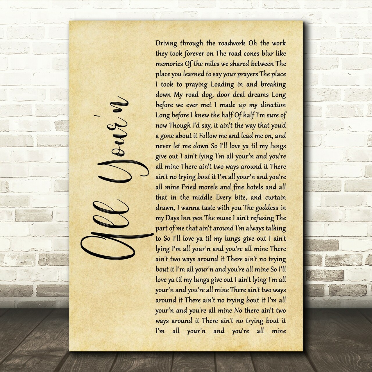 Tyler Childers All Your'n Rustic Script Song Lyric Music Print