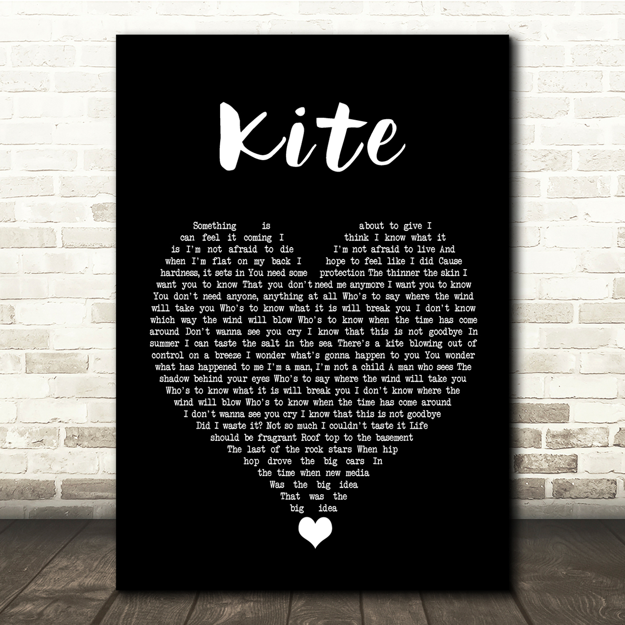 U2 Kite Black Heart Song Lyric Quote Music Poster Print