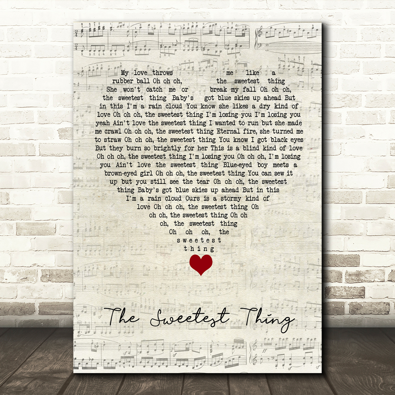 U2 The Sweetest Thing Script Heart Song Lyric Quote Music Poster Print
