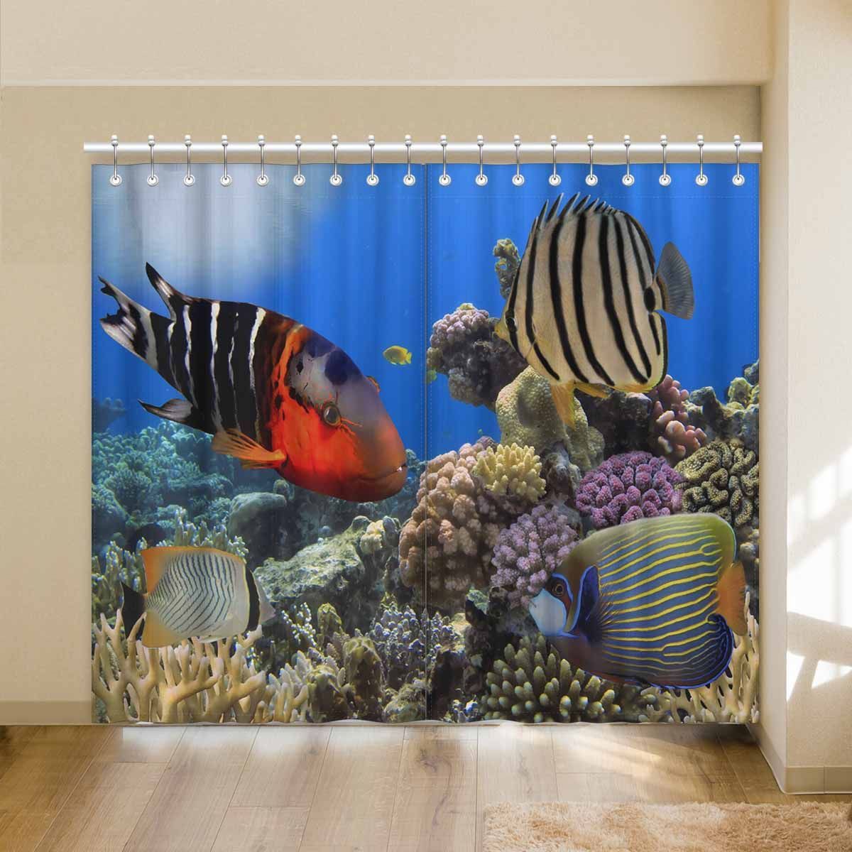 Undersea Fish Pattern With Coral Printed Window Curtain