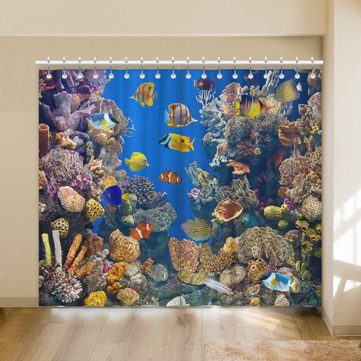 Underwater Colorful Tropical Fish Printed Window Curtain