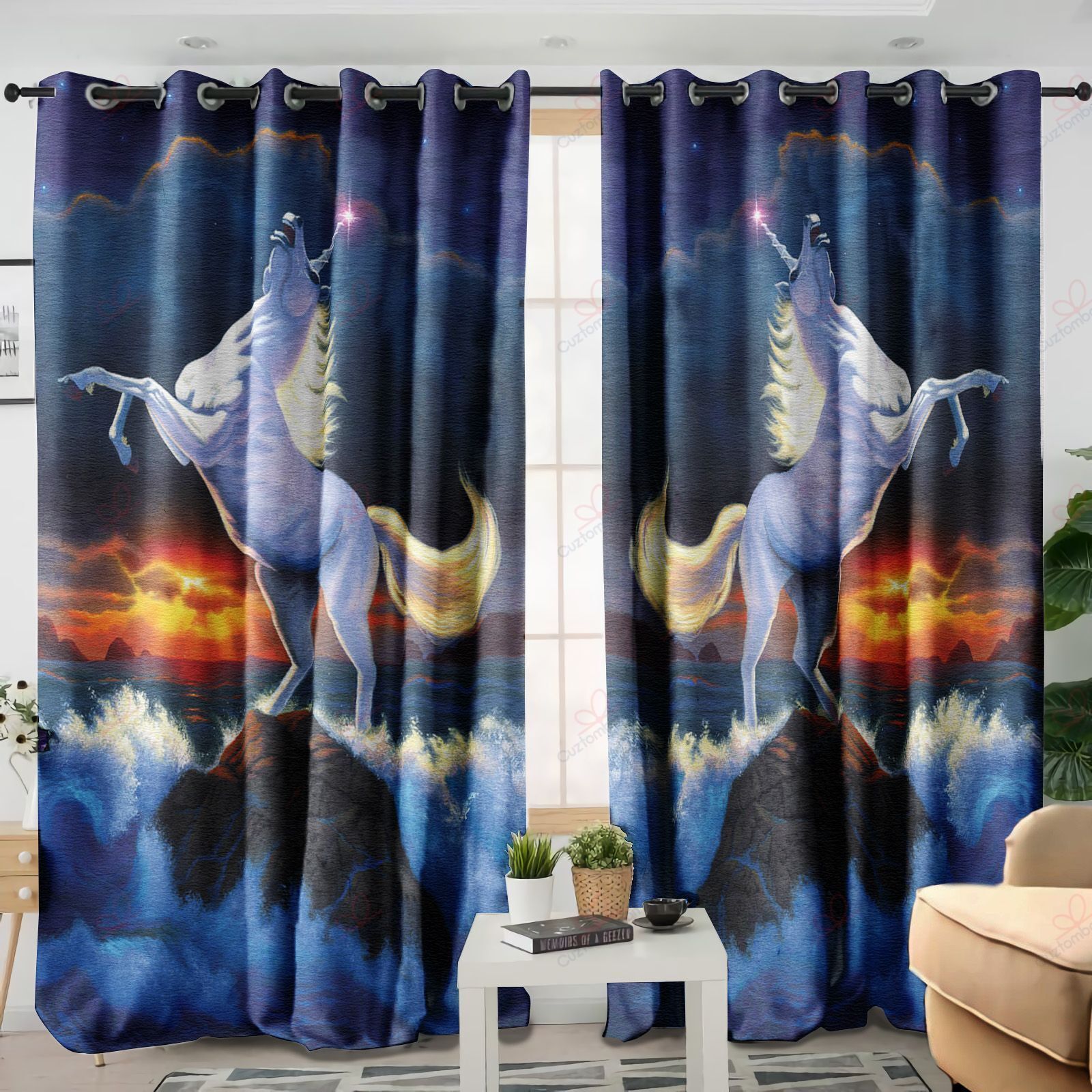 Unicorn Cloudy Sky Printed Window Curtain Home Decor