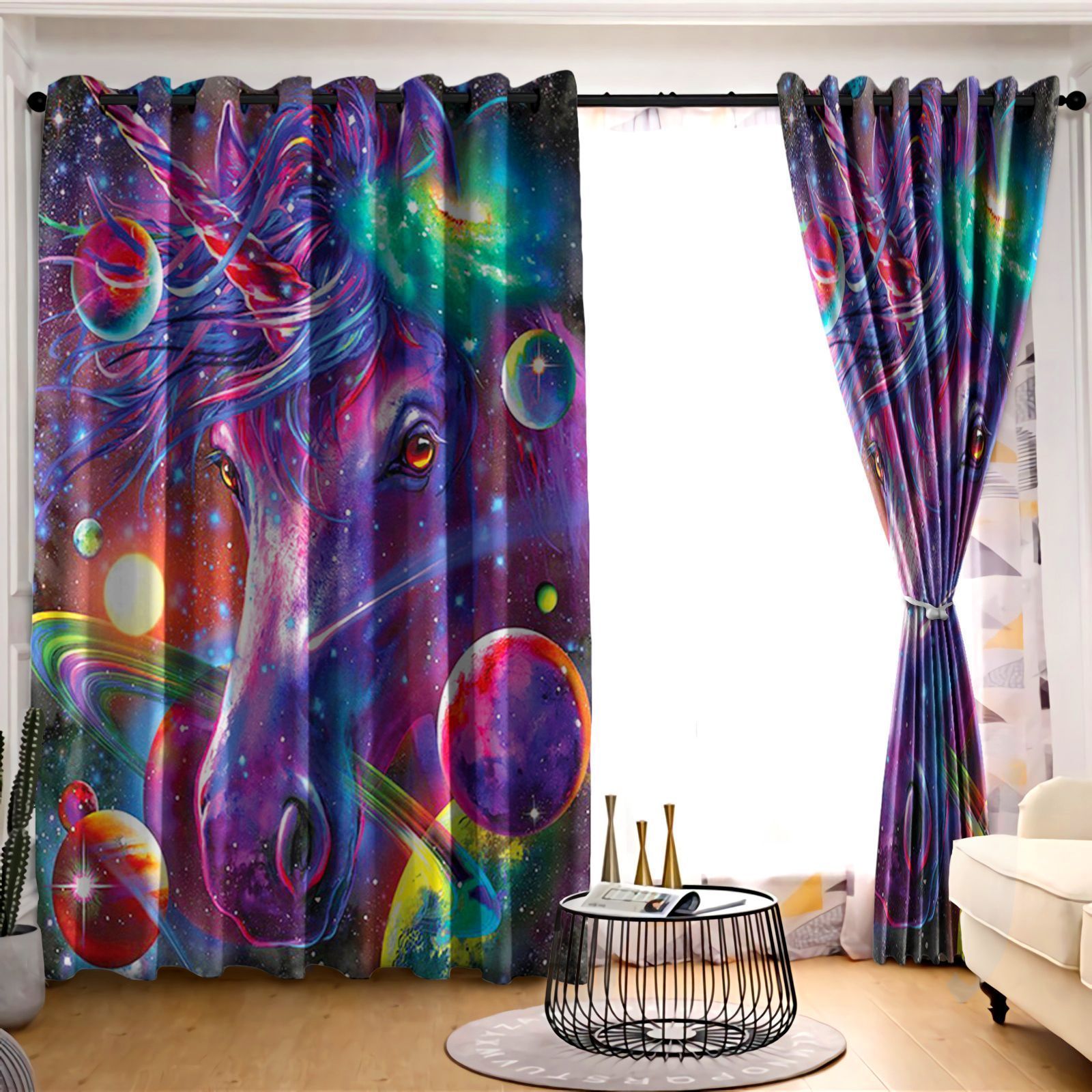 Unicorn Great Universe Printed Window Curtain Home Decor