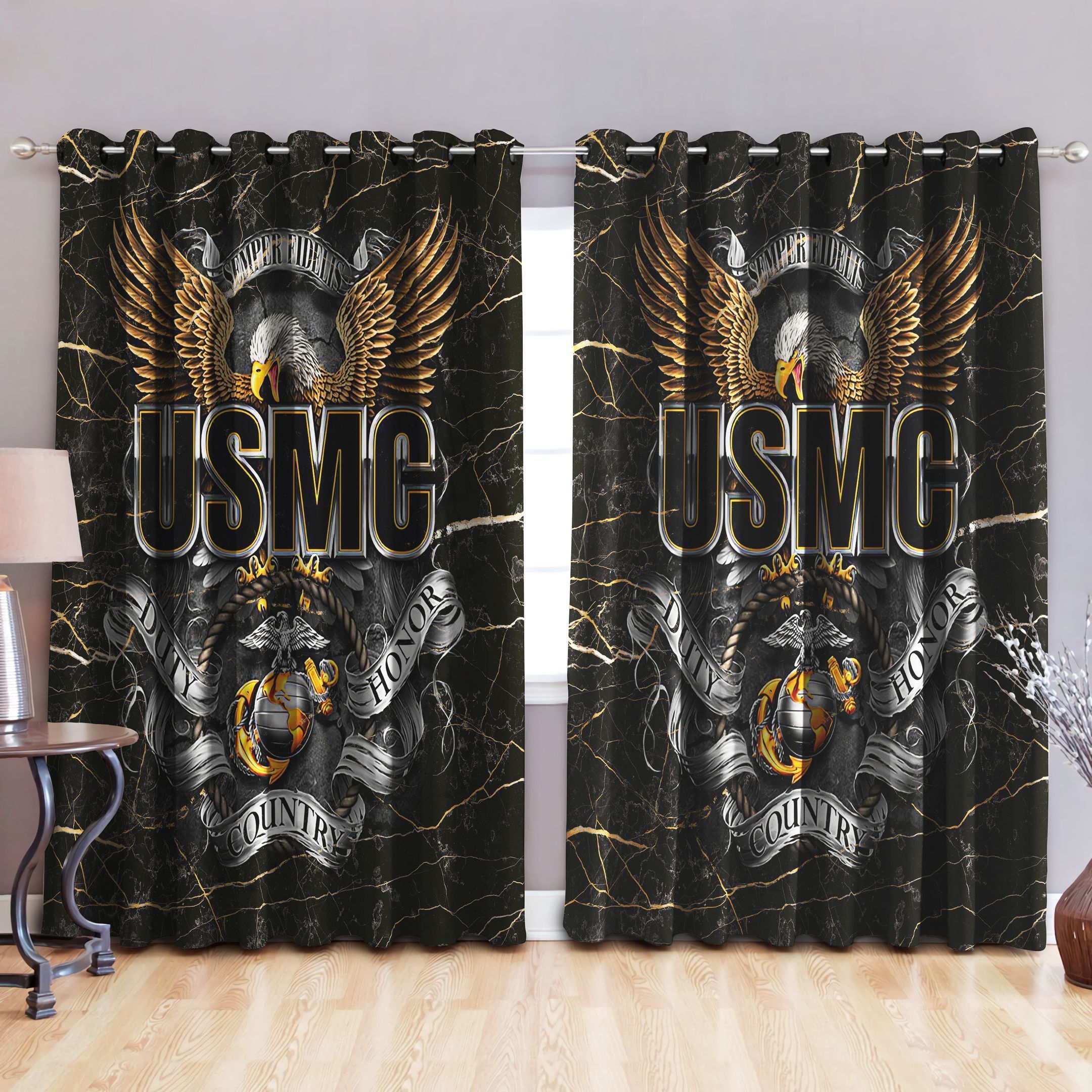 Us Marine Corps Usmc Printed Window Curtain Home Decor - Marine Corps Window Curtains