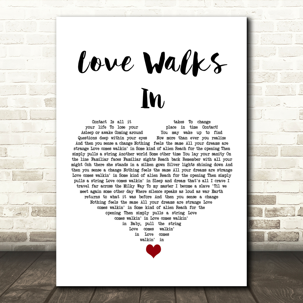 Van Halen Love Walks In White Heart Song Lyric Wall Art Print