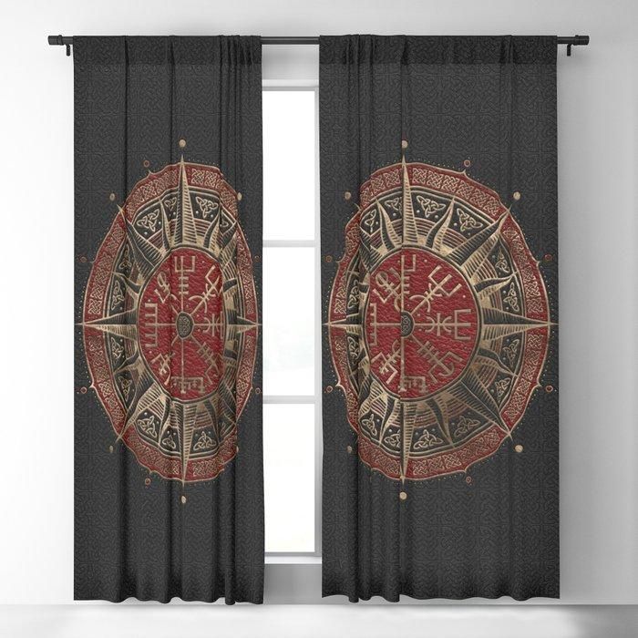 Vegvisir Viking Compass Black And Red Leather Printed Window Curtain