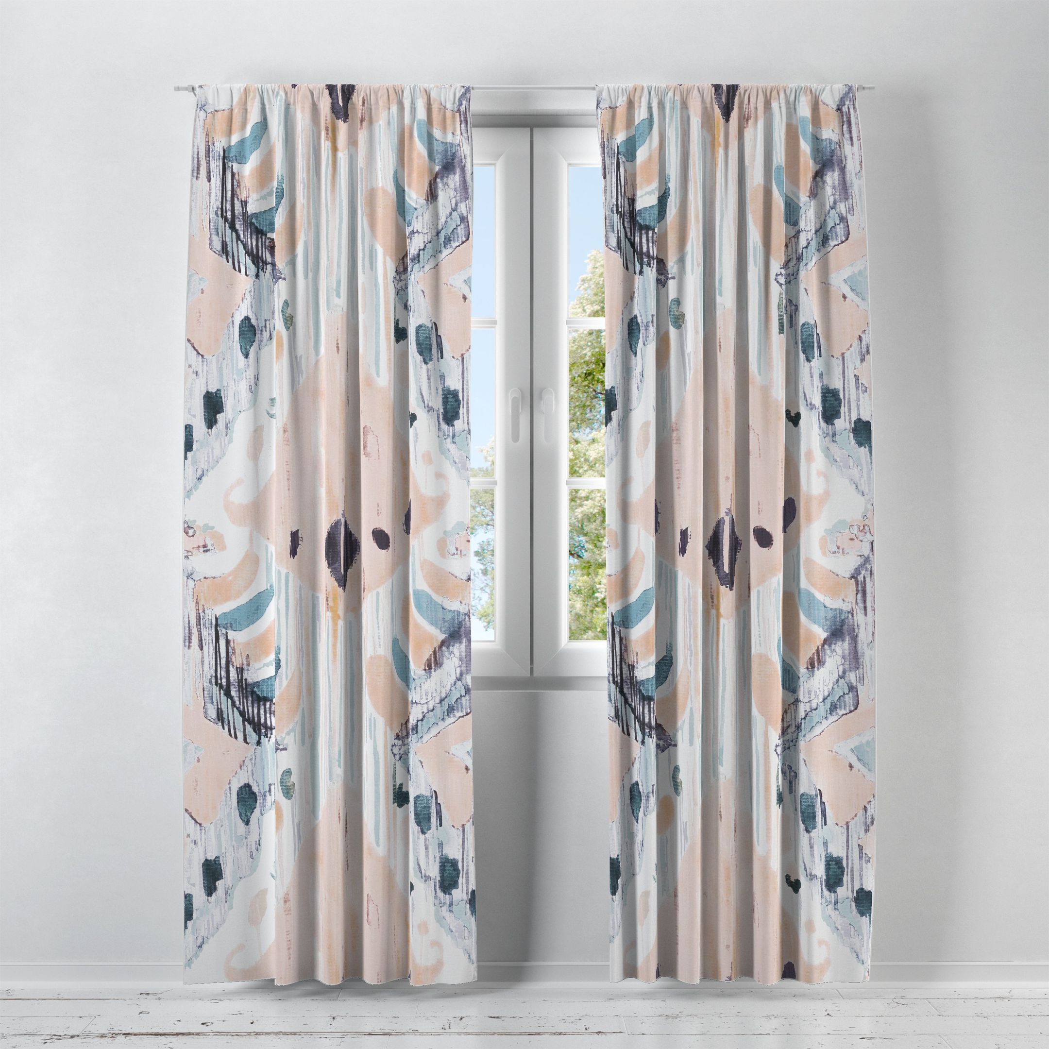 Vibrant Tranquil Ikat Window Curtains Home Decor