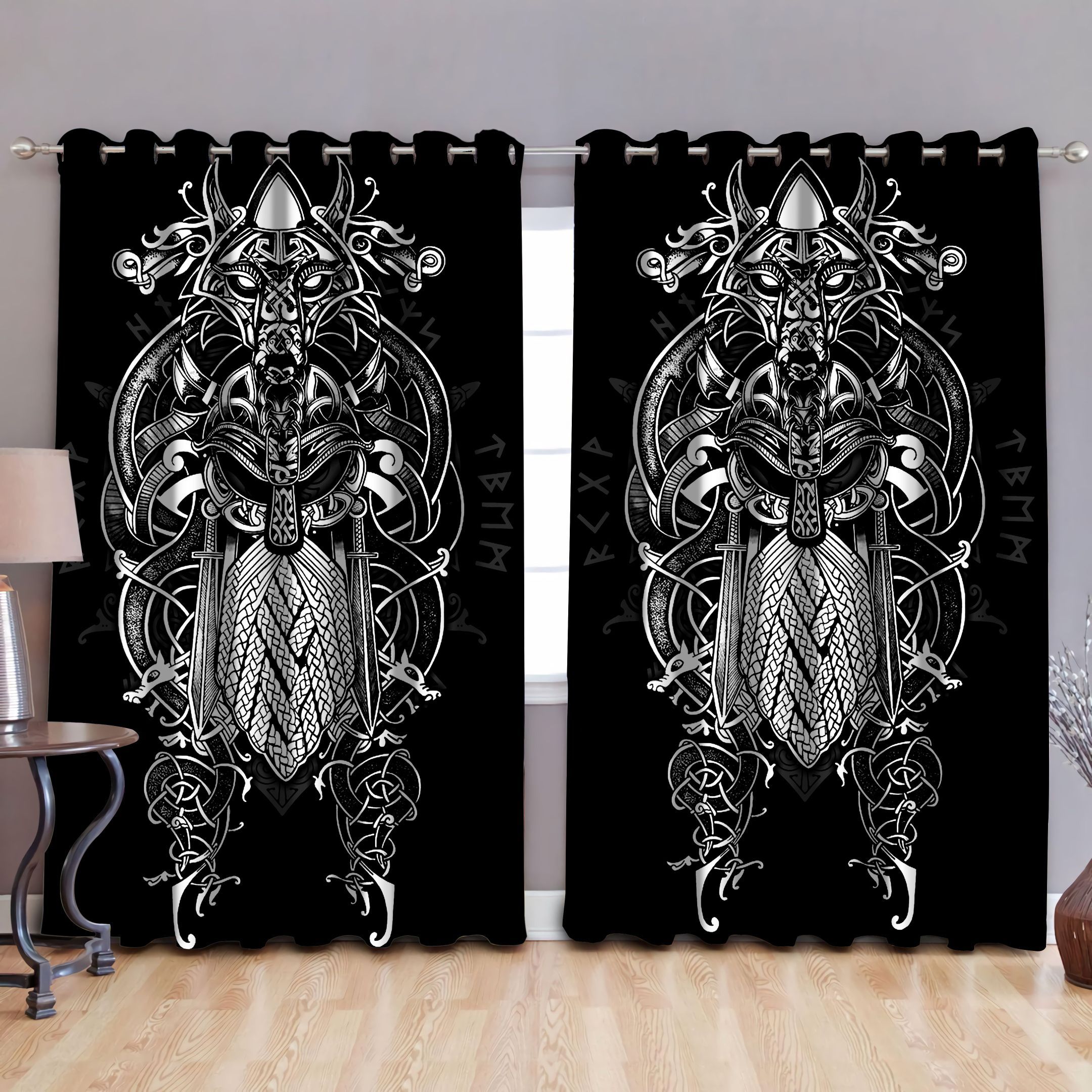 Viking - Odin Tatoo Style Blackout Thermal Grommet Window Curtains