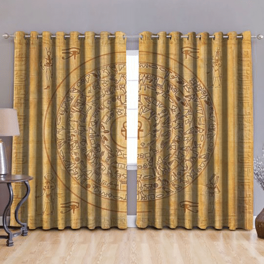Viking Aesthetic Culture Yellow And Black Printed Window Curtain