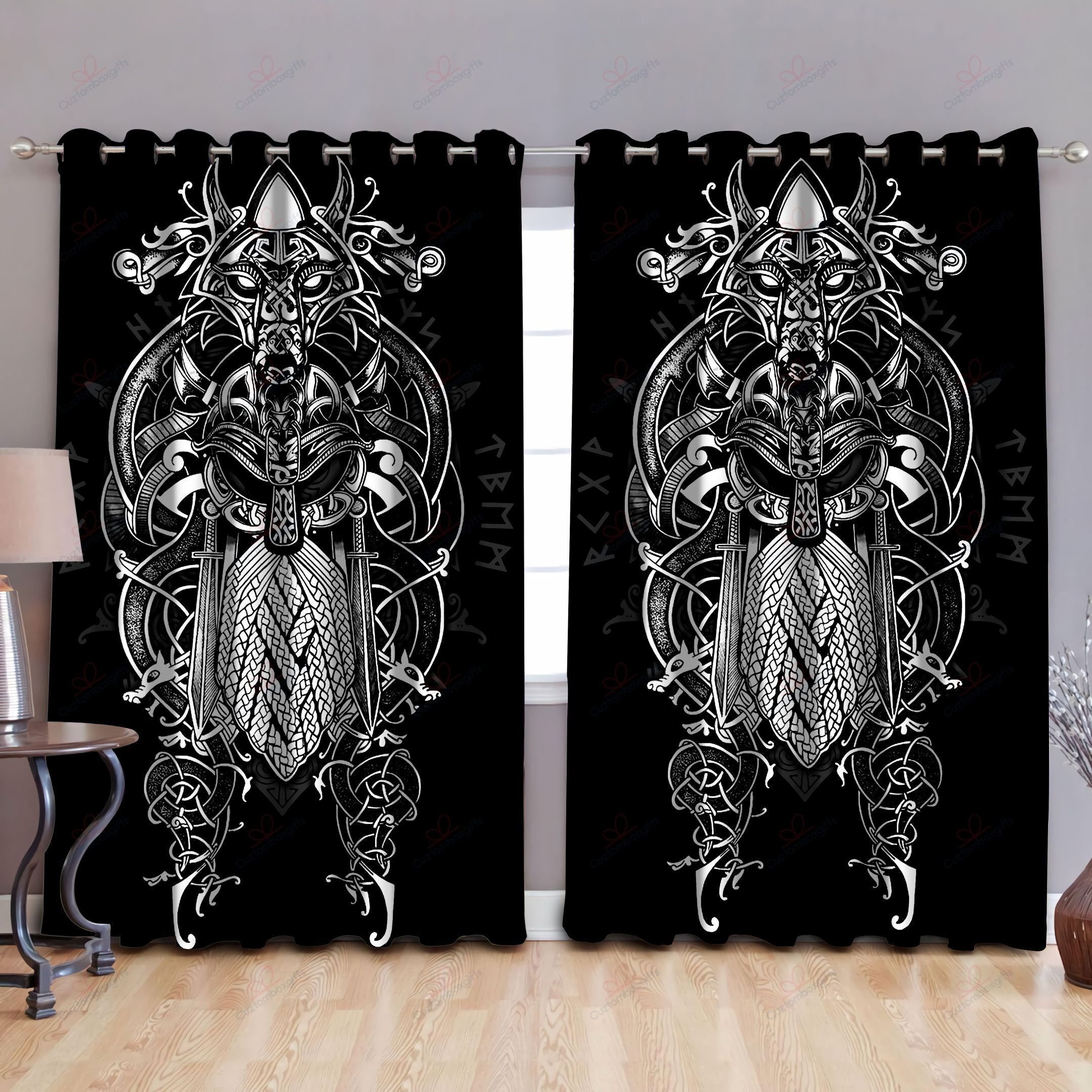 Viking Odin Tattoo Style Printed Window Curtain Home Decor