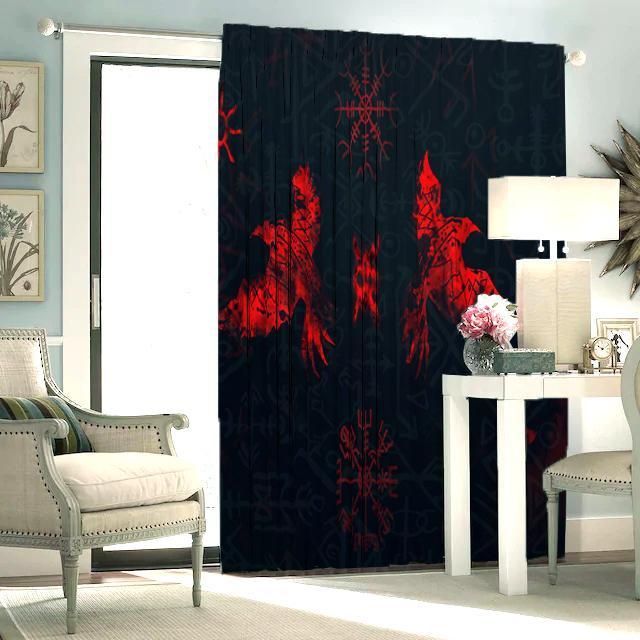 Viking Phoenix Red And Black Background Printed Window Curtain