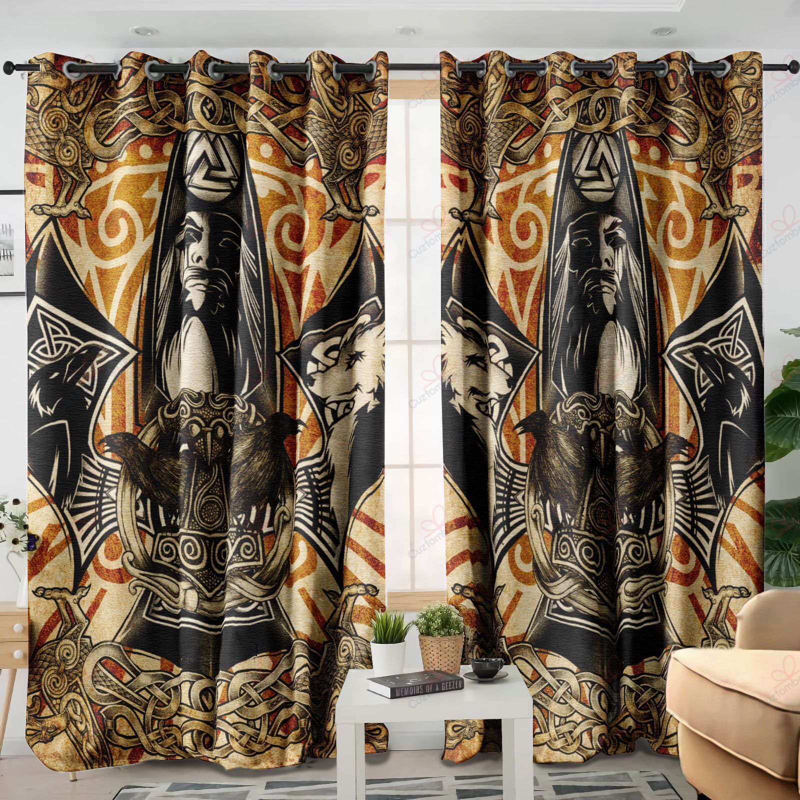 Viking Raven Printed Window Curtain Home Decor