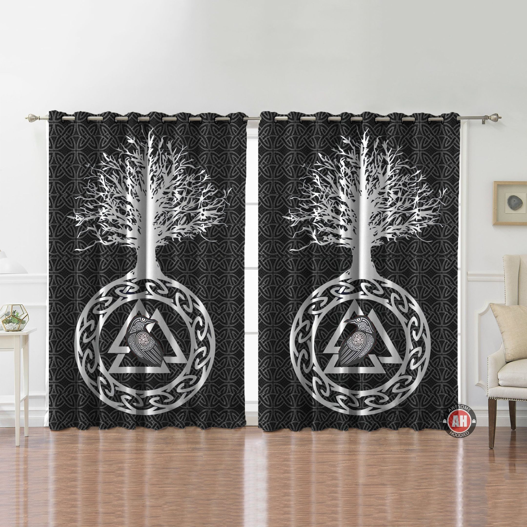 Viking Symbol Triangle Tree Of Life Printed Window Curtain