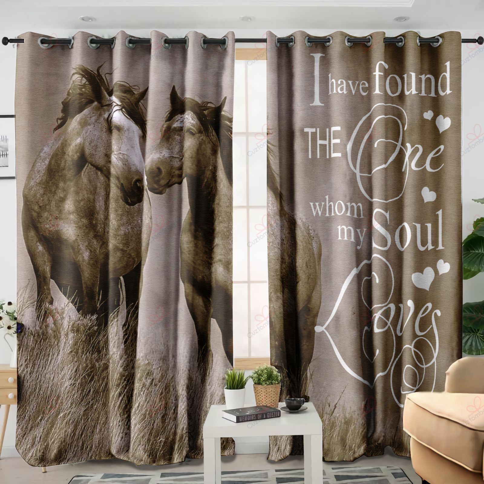 Vintage Couple Horse Printed Window Curtains Home Decor