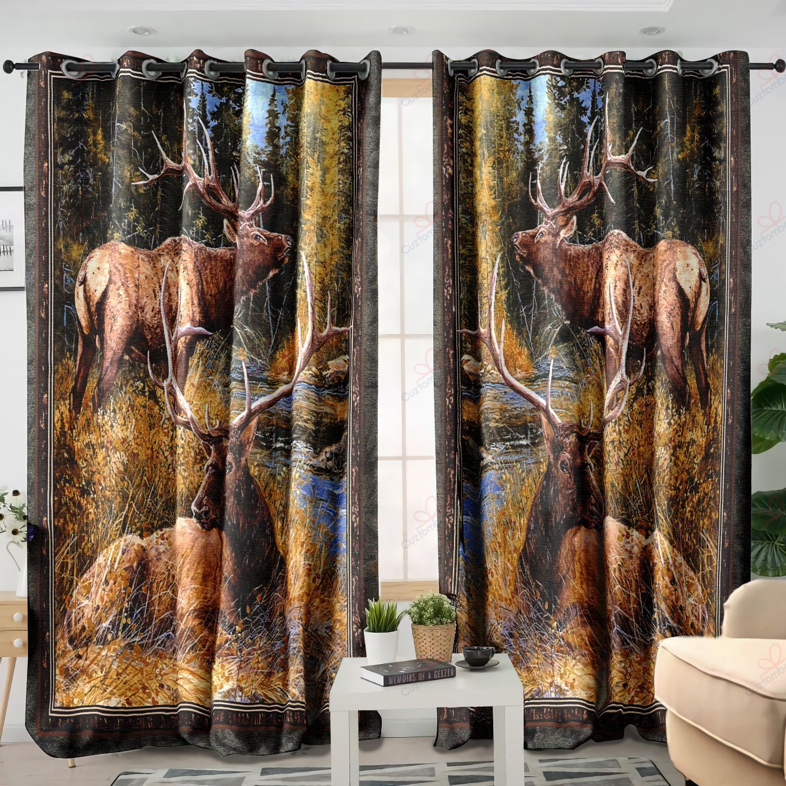 Vintage Deer Wild World Printed Window Curtain Home Decor