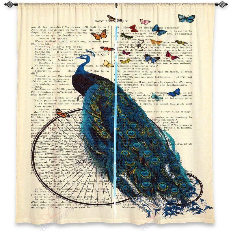 Vintage Gorgeous Peacock And Butterfly Printed Window Curtain