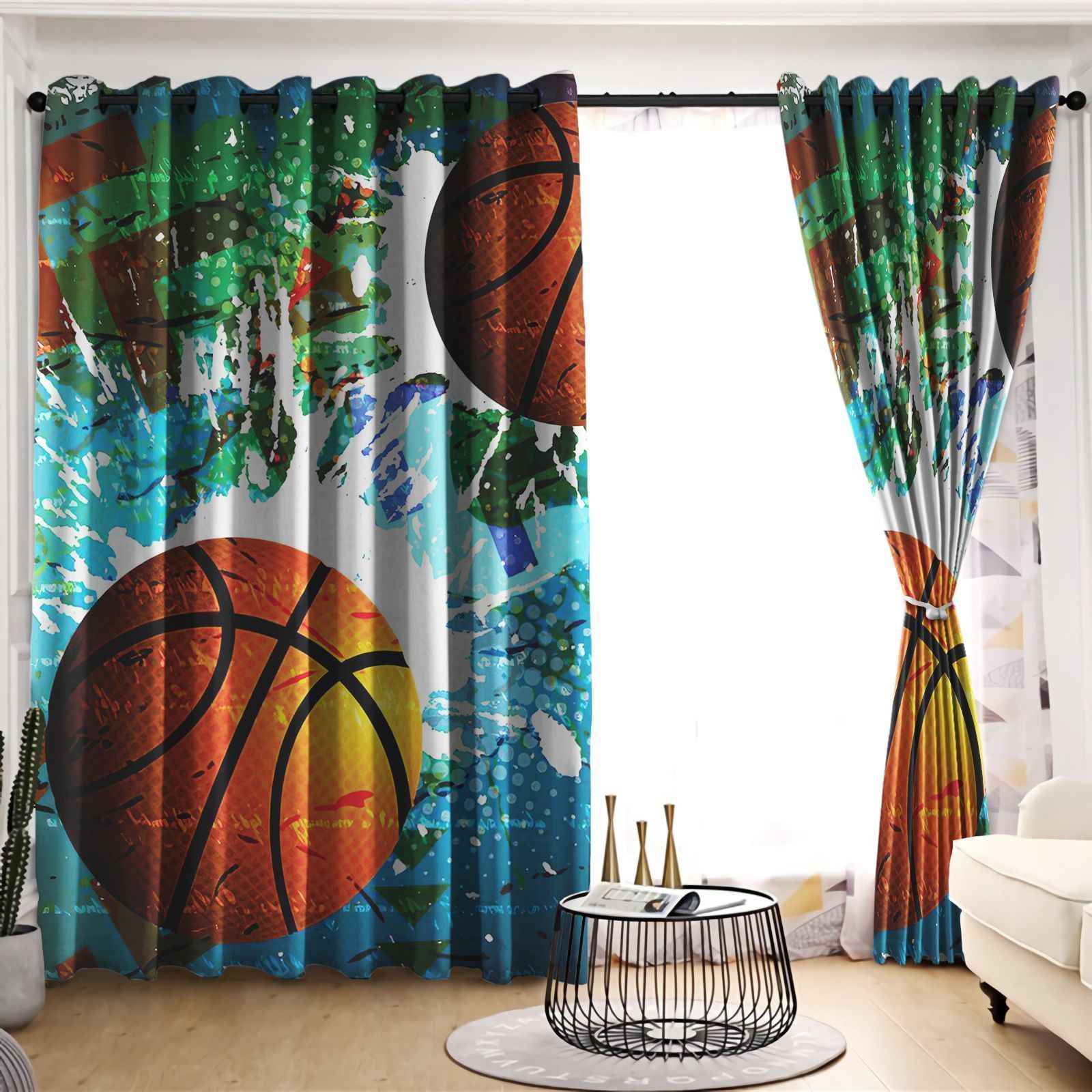 Volleyball Watercolor Printed Window Curtain Home Decor