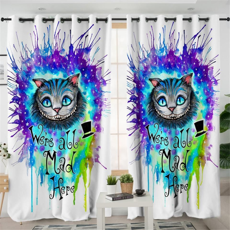 We All Mad Here Cat Printed Window Curtain Home Decor