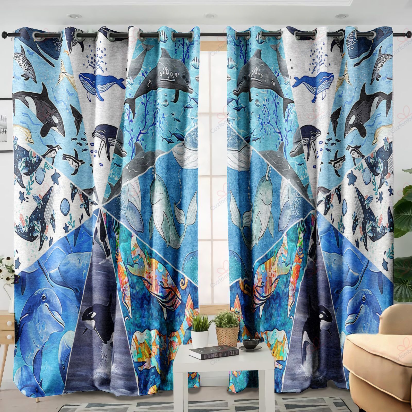 Whale And Dolphin Printed Window Curtain Home Decor