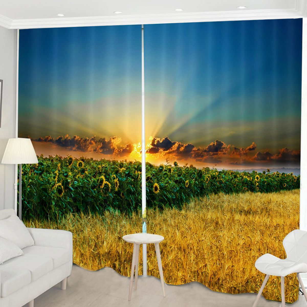 Wheat Field Sunflowers Printed Window Curtain Home Decor