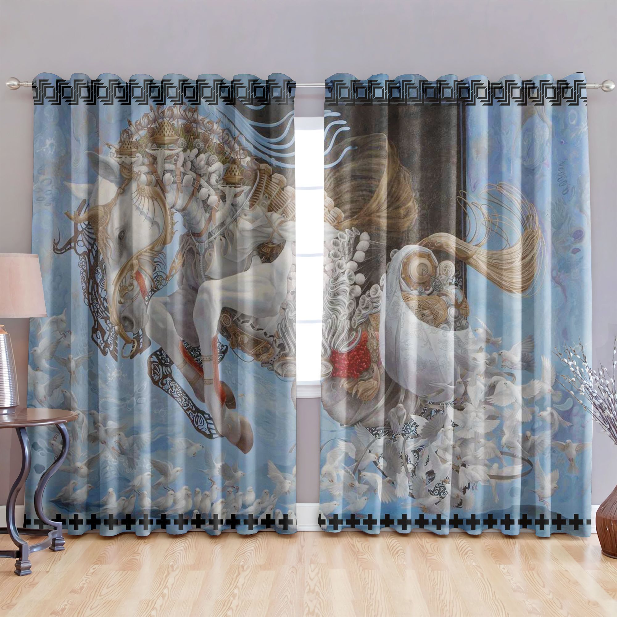 White Horse Printed Window Curtains Home Decor