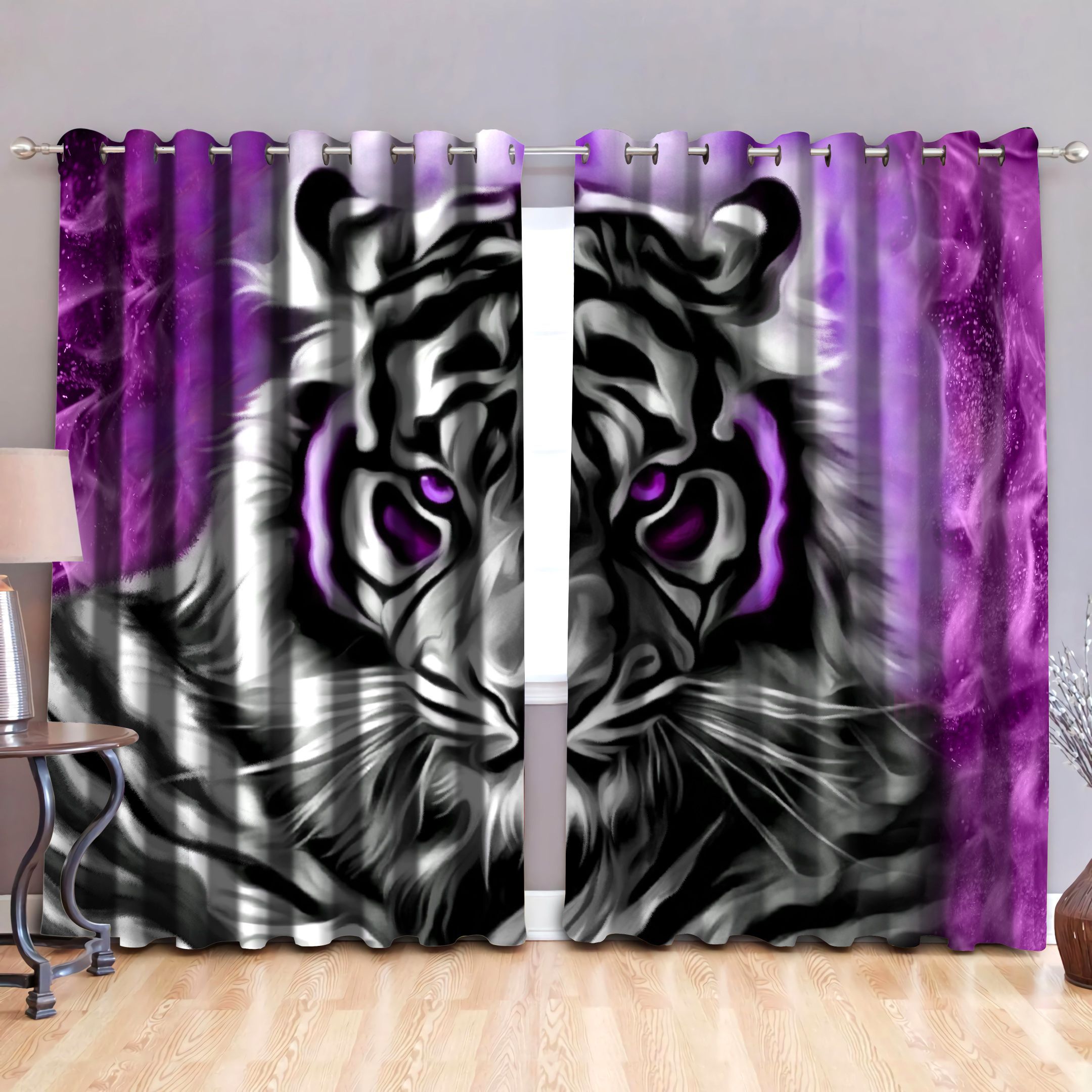 White Tiger  Blackout Thermal Grommet Window Curtains Home Decor
