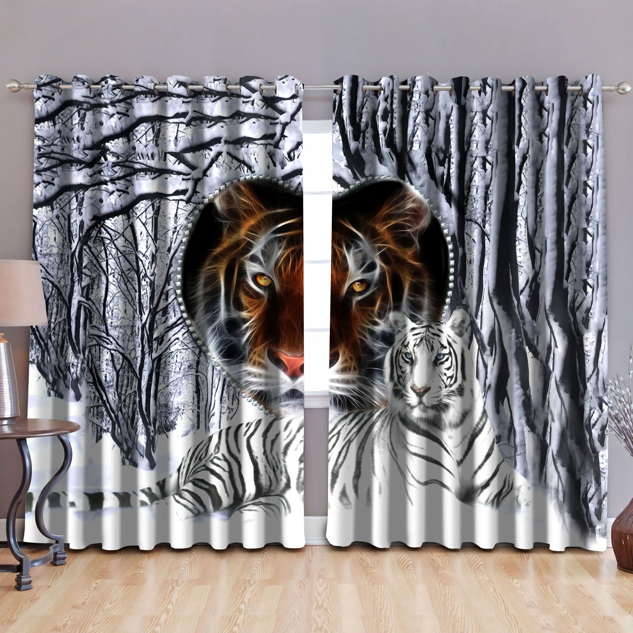 White Tiger Power Printed Window Curtain