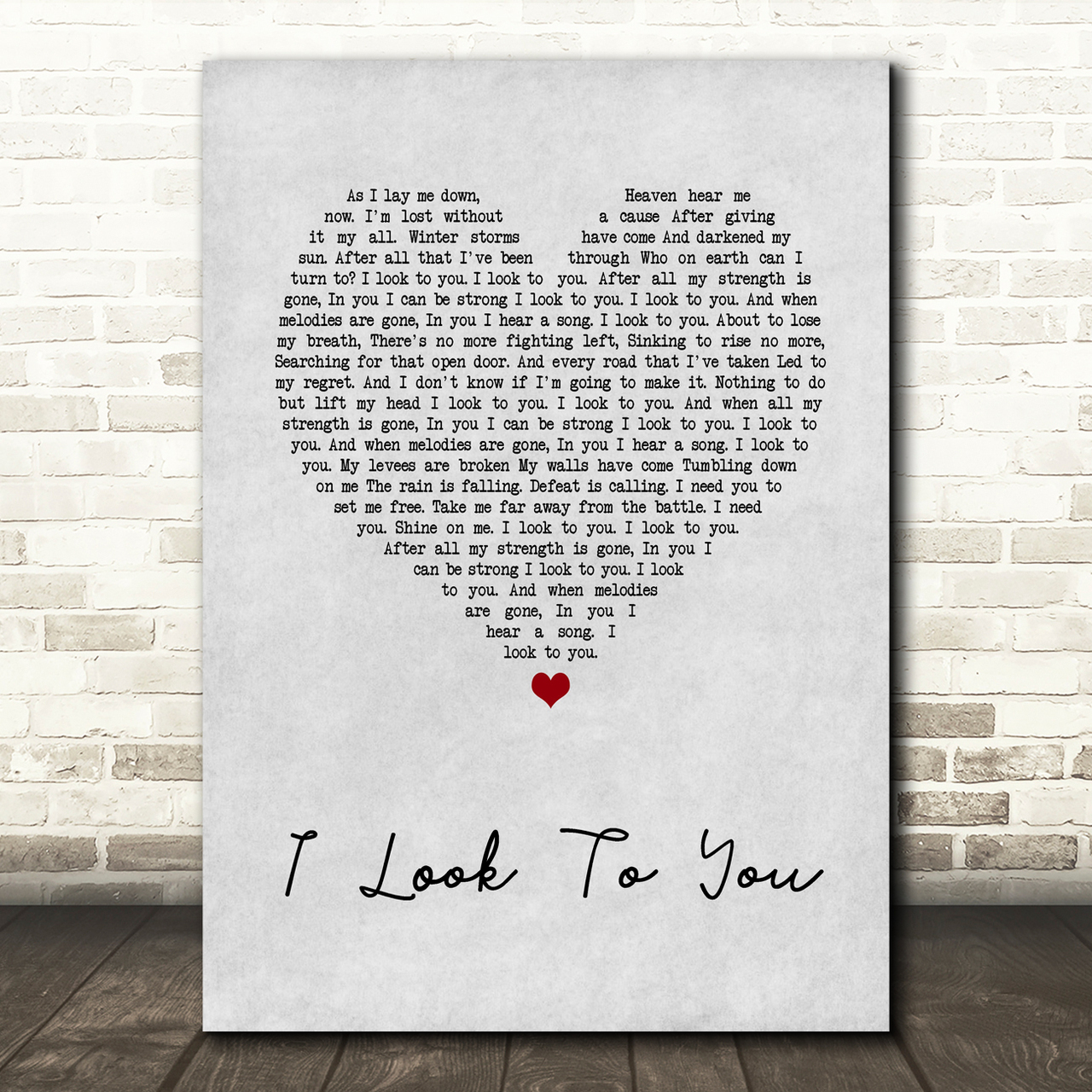 Whitney Houston I Look To You Grey Heart Song Lyric Quote Print