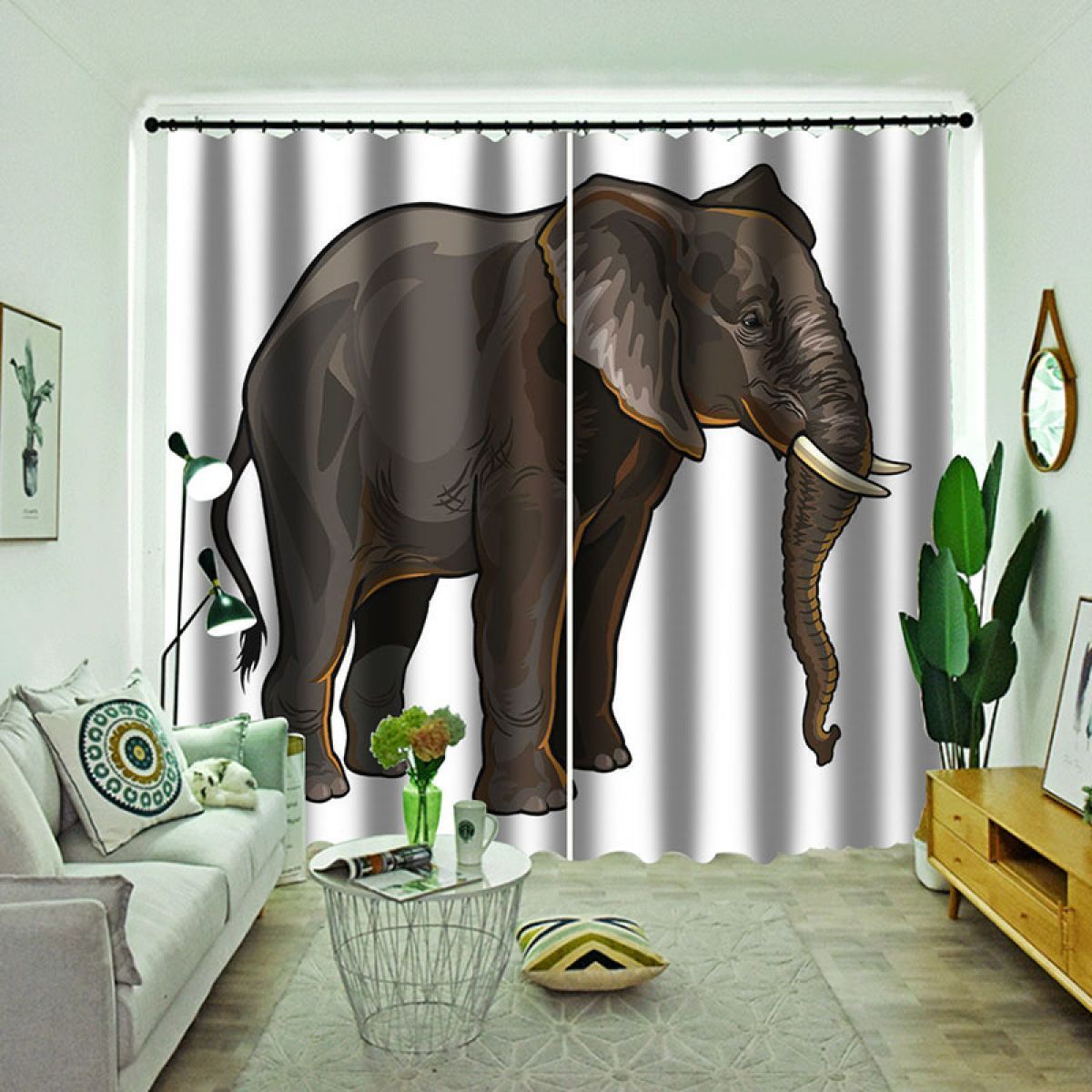 Wild Animal Elephant Printed Window Curtain Home Decor