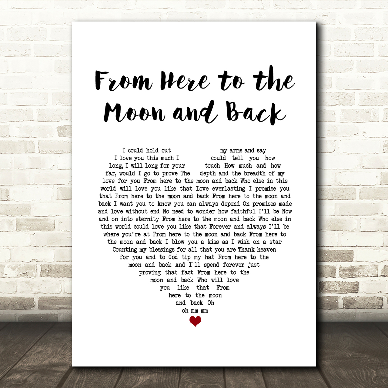 Willie Nelson ft. Dolly Parton From Here to the Moon and Back White Heart Song Lyric Quote Music Poster Print