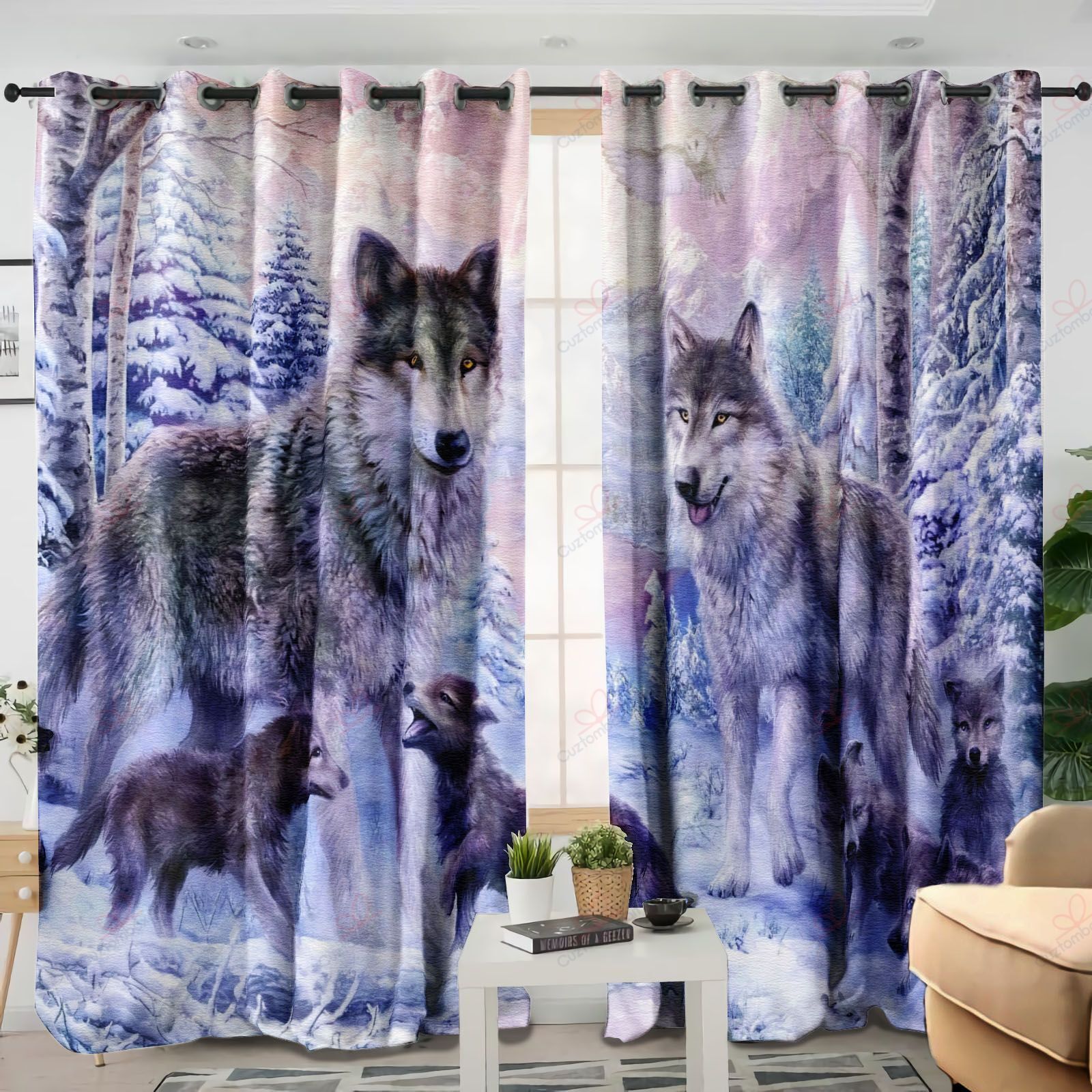Winter Wolf Family Printed Window Curtain Home Decor