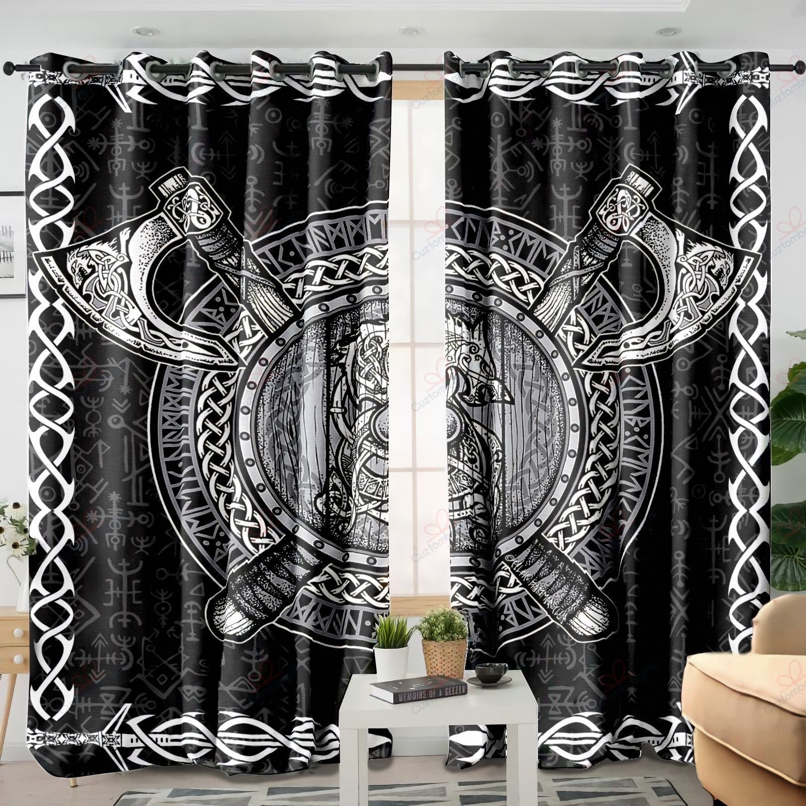 Wolf Fenrir Viking Shield Printed Window Curtain Home Decor