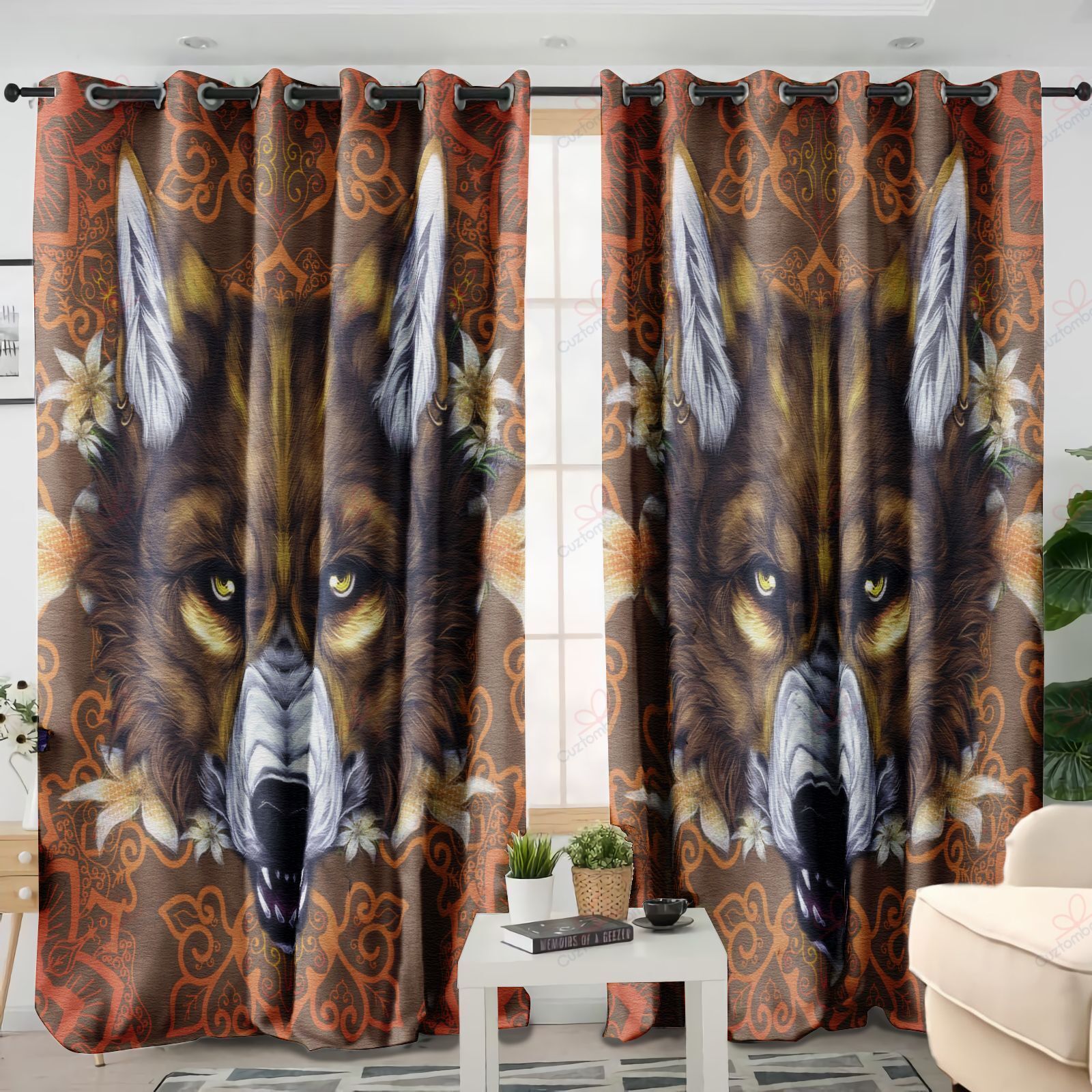 Wolf Flower Pattern Printed Window Curtain Home Decor