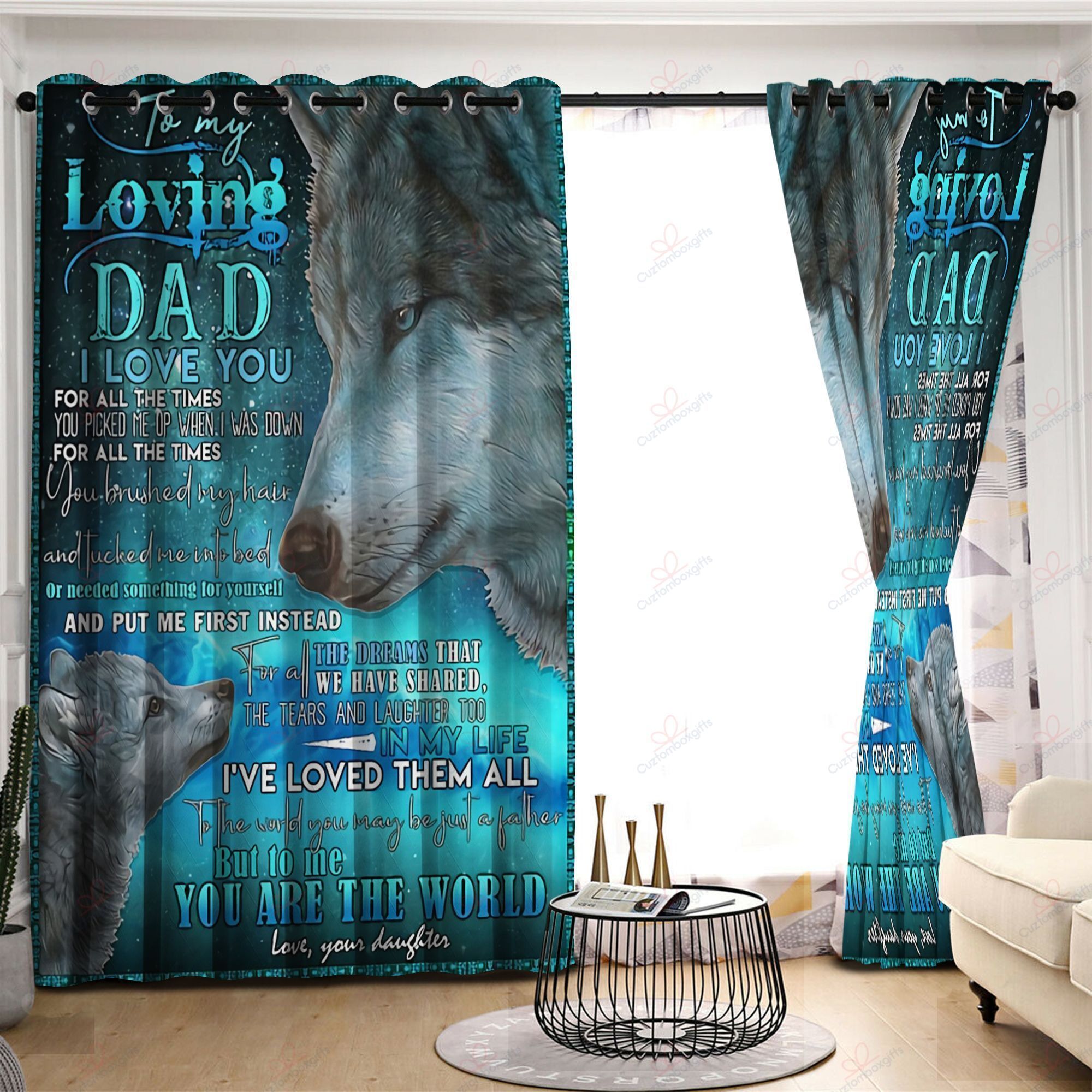 Wolf Gift For Dad Love You For All Printed Window Curtain Home Decor