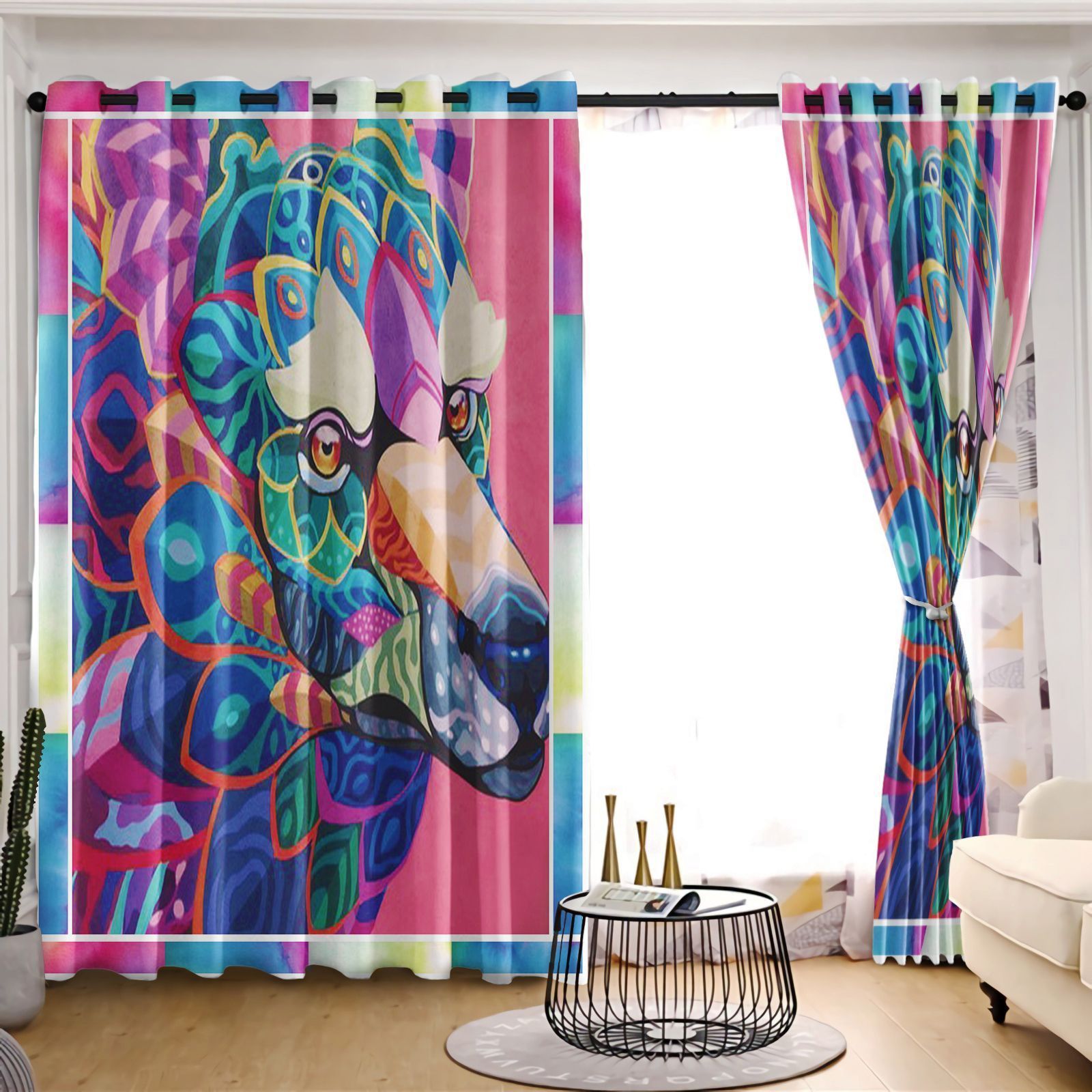 Wolf Mandala Pattern Printed Window Curtain Home Decor