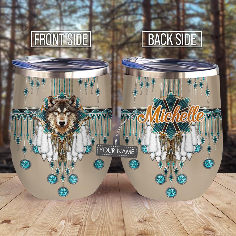 Wolf Native American Personalized Wine Tumbler