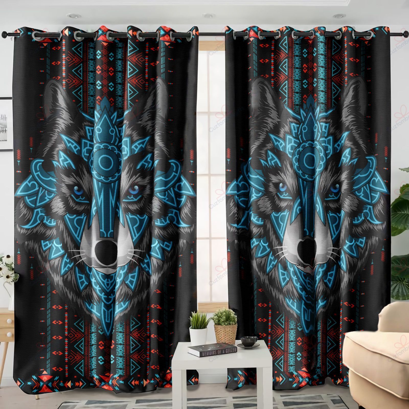 Wolf Native American Printed Window Curtain Home Decor