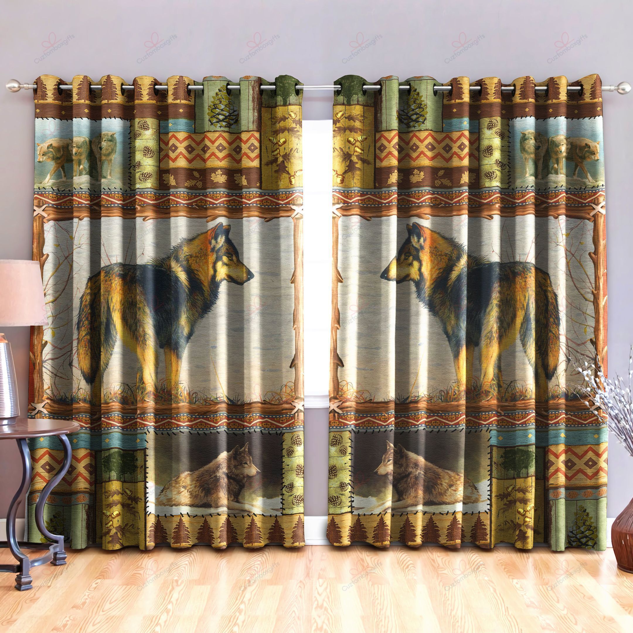 Wolf Native Bacova Art Printed Window Curtain