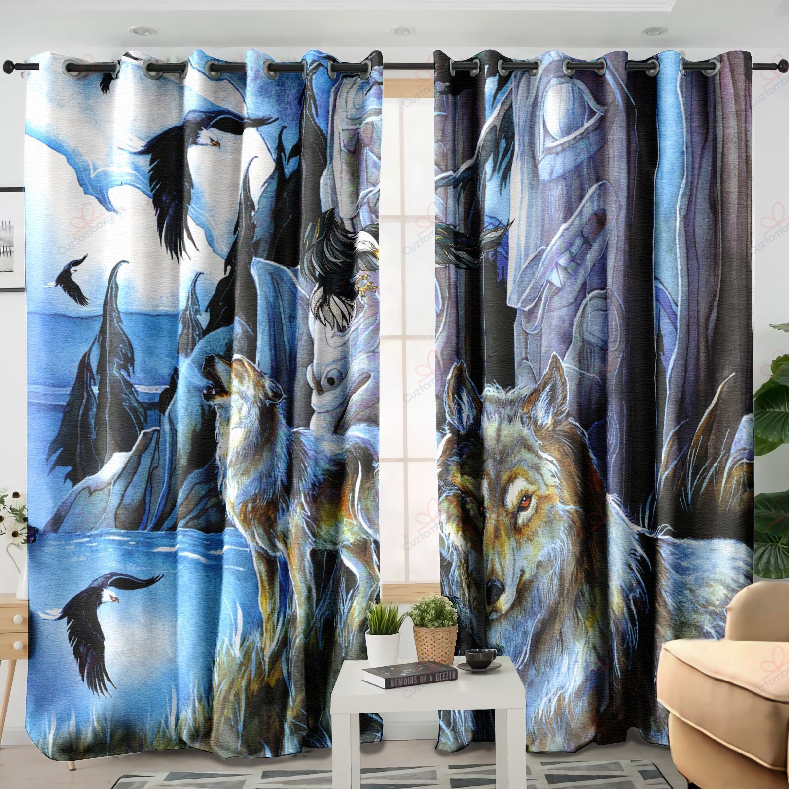 Wolf Spirit And Wild Life Printed Window Curtain Home Decor