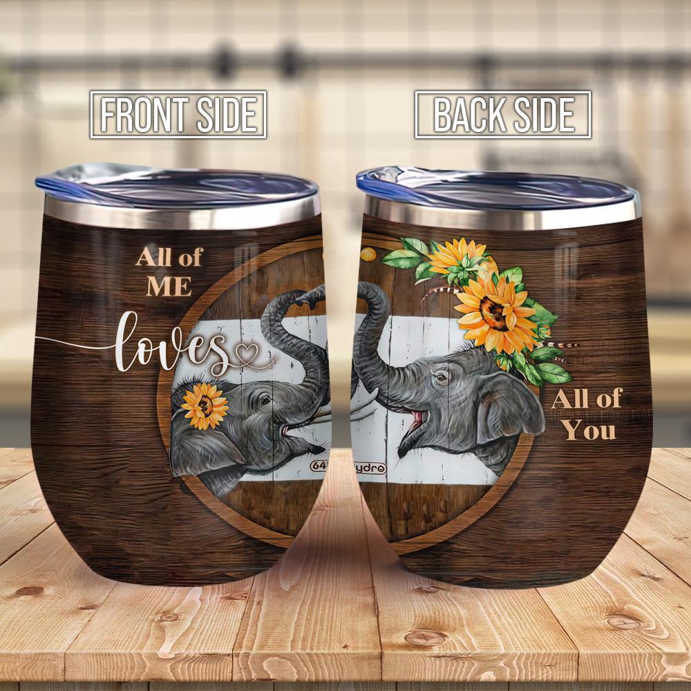 Wooden Style Elephant Couple Love All Of You Couple Gift Wine Tumbler